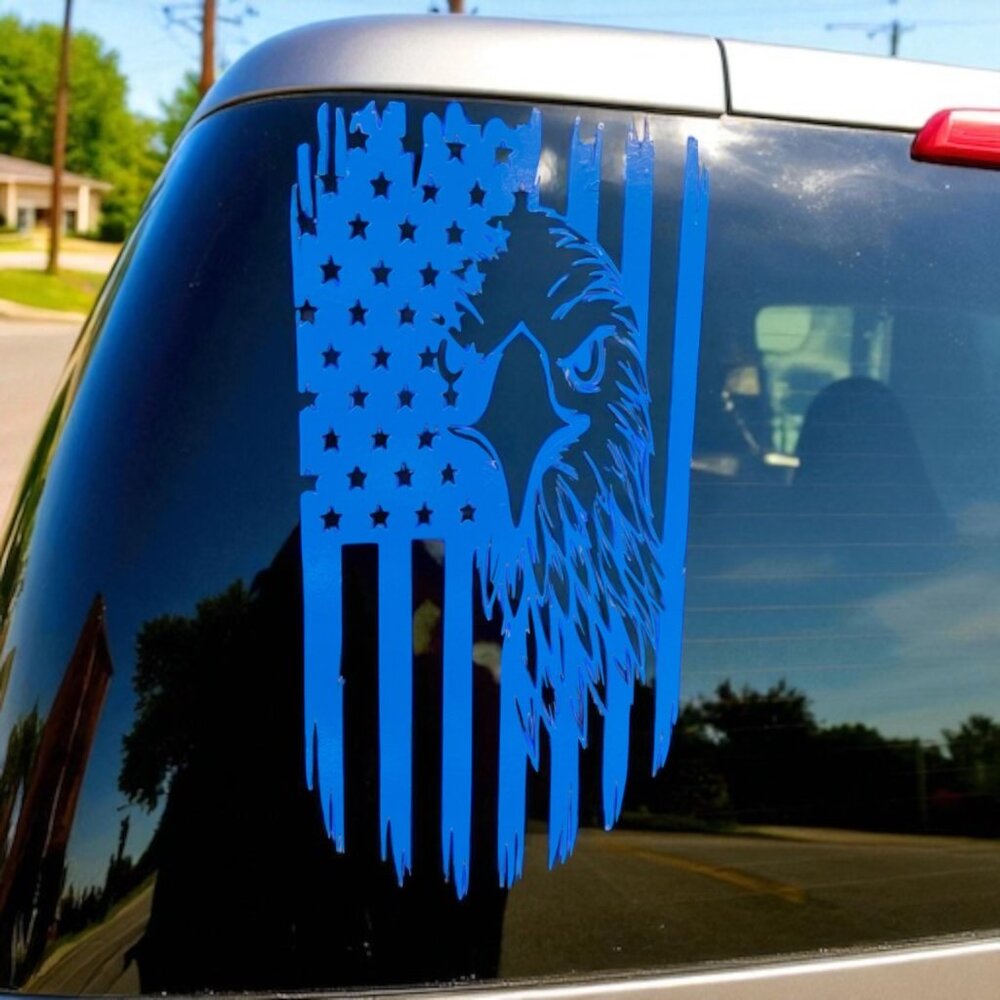 American Flag Eagle Wall Decal, Patriotic Vinyl Sticker, Blue 8*5inc
